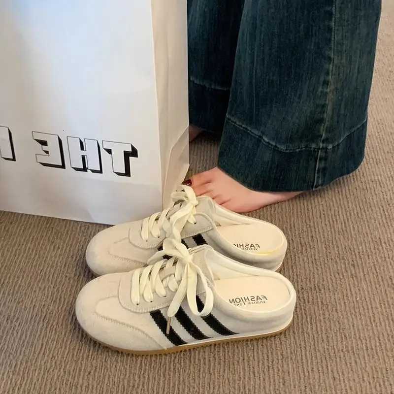 Baotou semi-slippers womens summer wear 2025 new super hot heelless flat German training shoes lazy e-foot womens shoes XJ250712