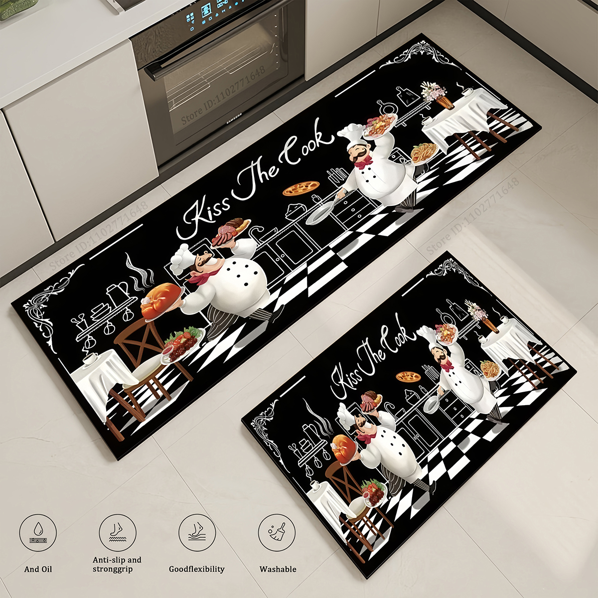 Kitchen Corner Cartoon Chef Pattern Absorbent Entrance Doormats Non-Slip Carpet Living Room Long Large Washable Mat Home Decor H260226