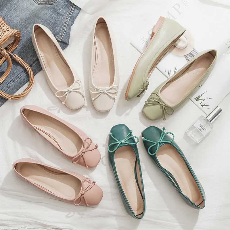 Women Flats Square Head Bowknot Pink Ballet Flats for Women Small Size 31 32 33 34 Big Size 44 45 46 Solid Color Soft Sole BowXJ250712