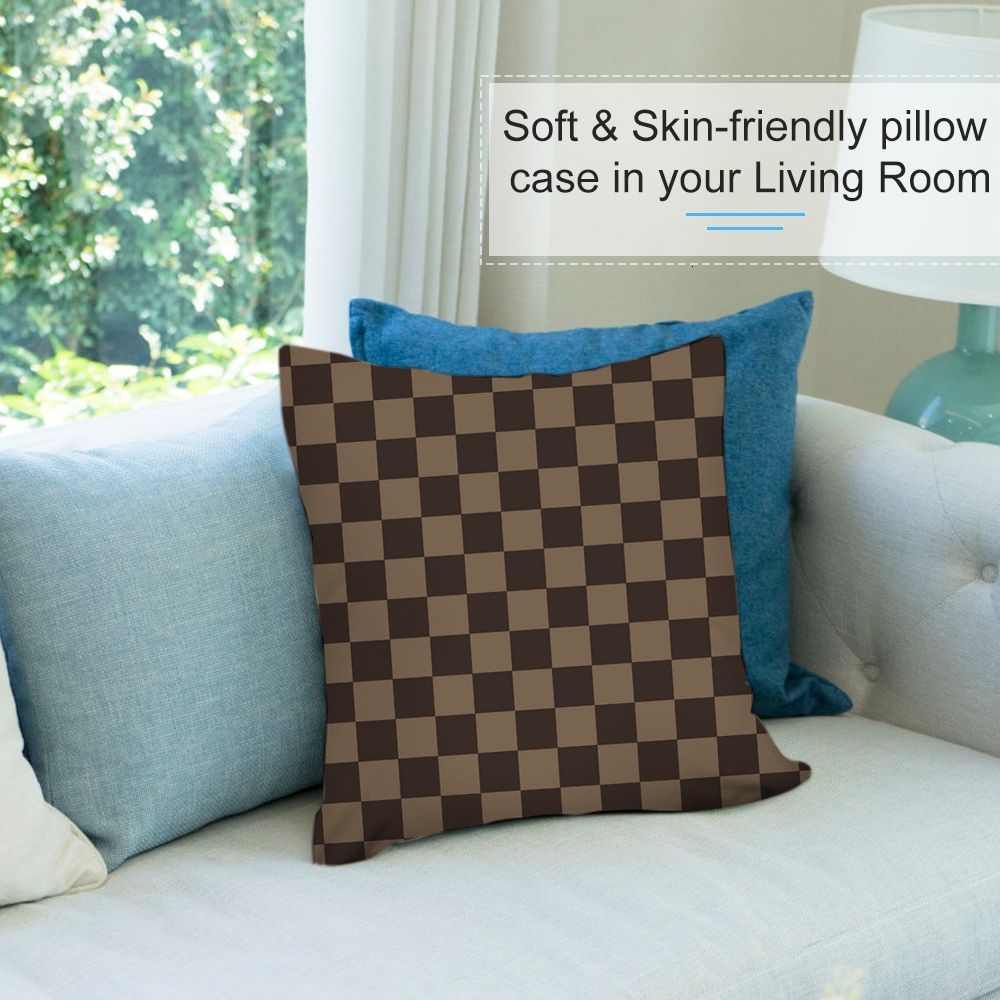 Lanjia Ddmythur Plush Pillowcase Pillow Cover With Brown Checkered Pattern Ef D