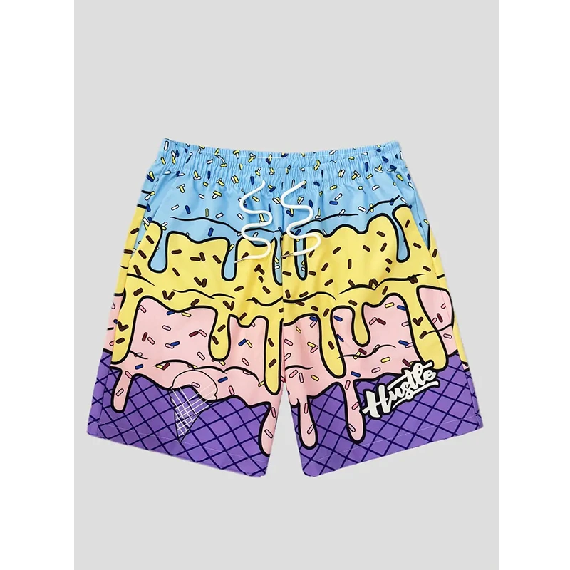 Hot-selling Fashionable and Trendy Ice Cream Graphic Beach Shorts for Men, Cool Summer 3D Printed Swimming Trunks, Loose Street Z260314