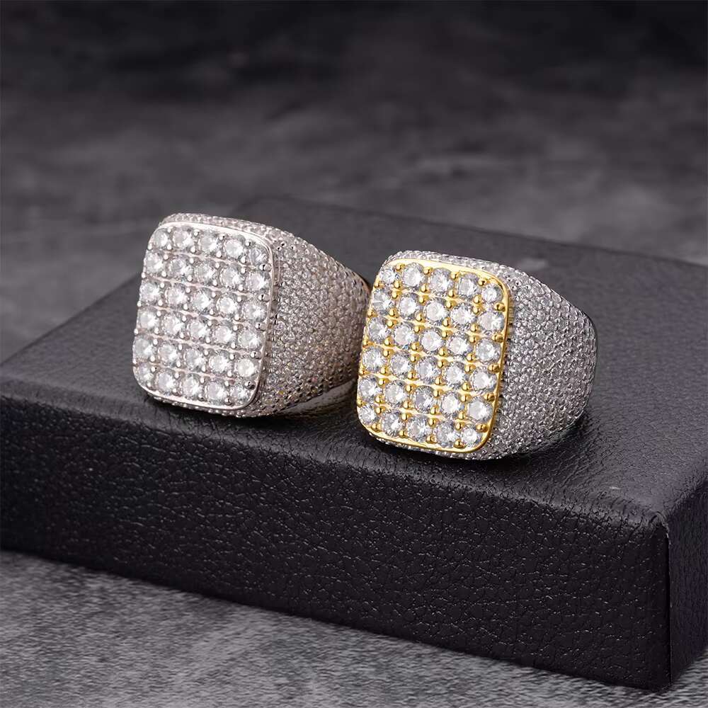 Hip Hop Fine Jewelry Moissanite Diamond Cubic Zirconia Zircon Ring Men 925 Sterling Silver Iced Out Custom Ring for Men