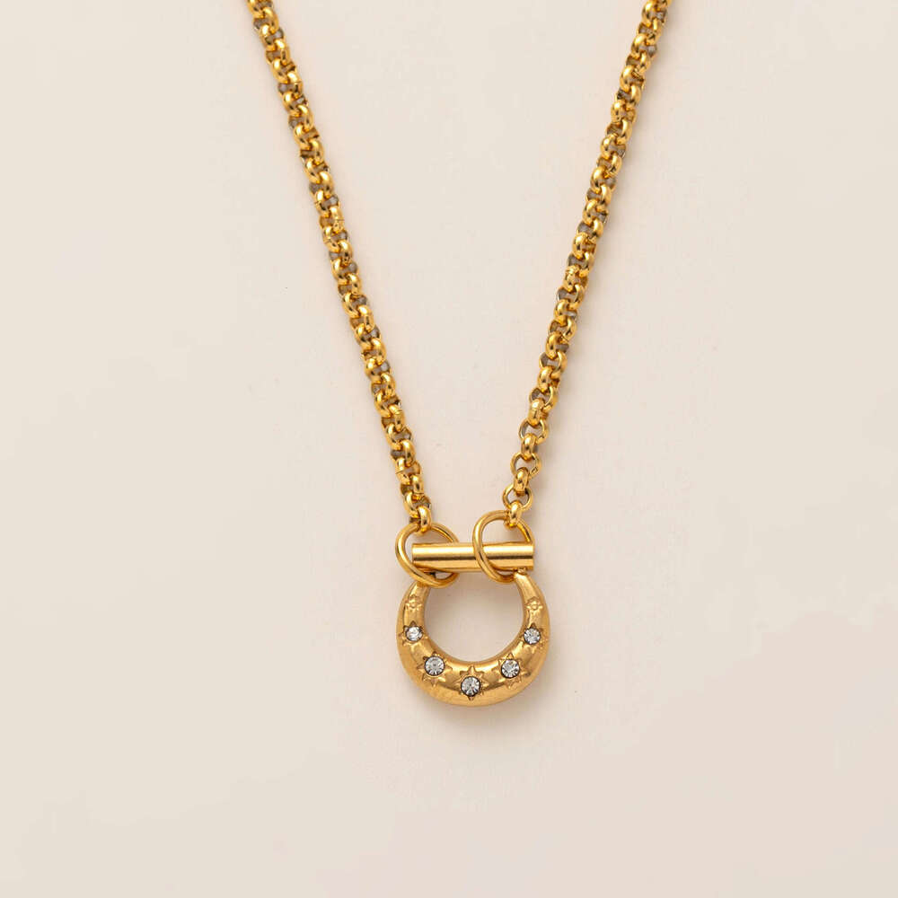 Luxury jewelry designer bracelet necklace stainless steel fashionable heart horseshoe inlaid zirconium chain bracelet electroplated 18K gold color Not