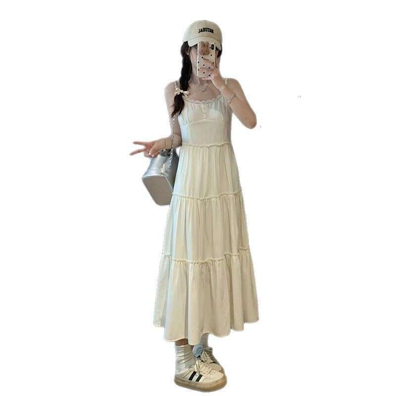 White Strap For Women Summer New Style Petite Slimming Gentle French First Love Long Dress B5