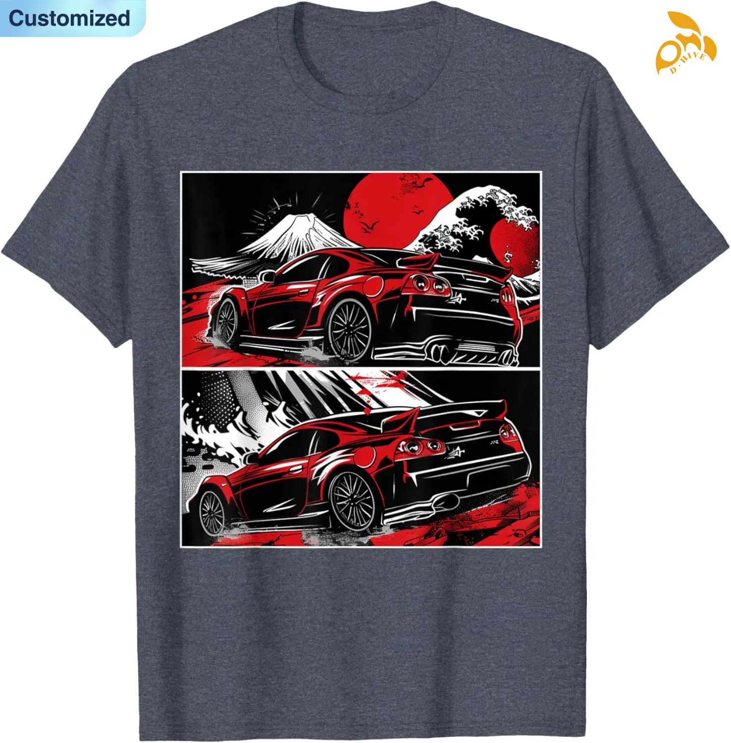 Free shipping for Men's T-Shirts Japanese JDM Race Car Comic Style Great Wave Graphic T Shirt high quality many code number options attractive po