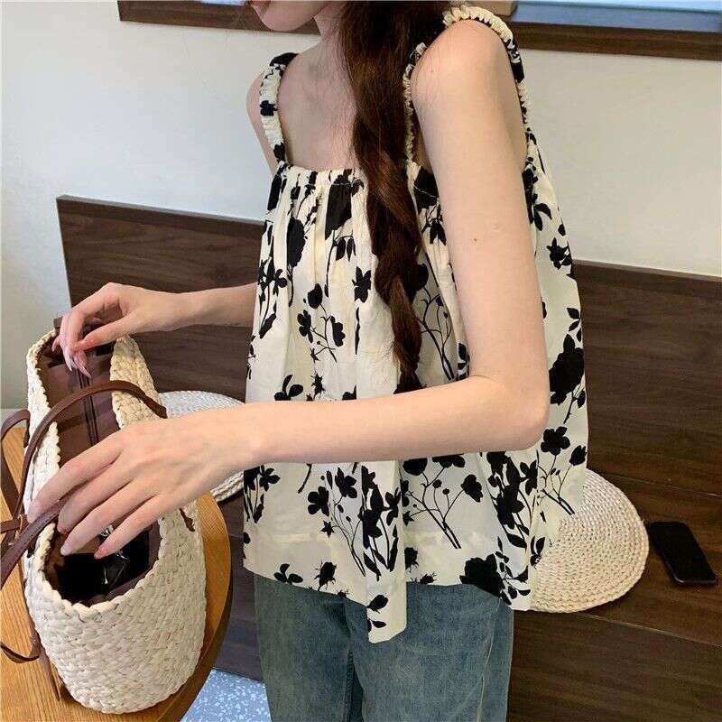 French Floral Camisole For Women Summer Design Sense Niche Outerwear New Loose Versatile Sleeveless Top B5