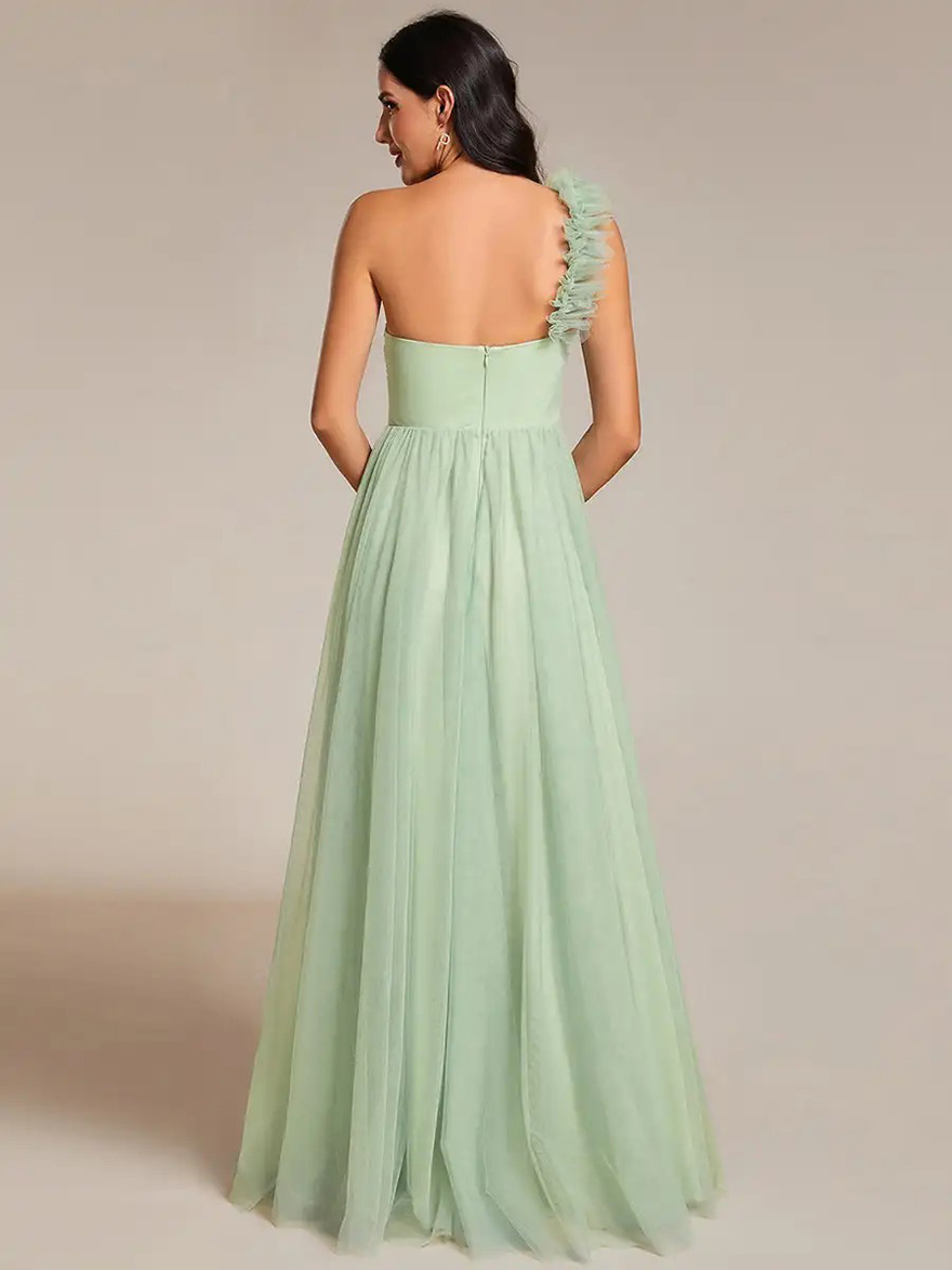 Elegant Evening Dresses Backless One Shoulder Pleated Split Tulle Floor-Length 2025 Ever Pretty of Mint Green Bridesmaid Dresses