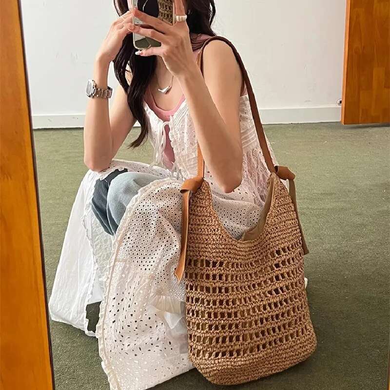 New Summer for Women Straw Shoulder Bags Rattan Woven Underarm satchel Hollow Crochet Beach Bag Casual Handbags high-quality
