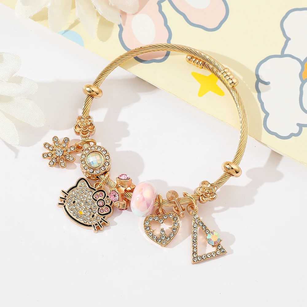 Sanrio Anime Cartoon Hello Kitty Bracelet Fashion DIY Pendant Inlaid Moissanite Accessories Popular KT Cat Heart Pendant Bracelet w250716