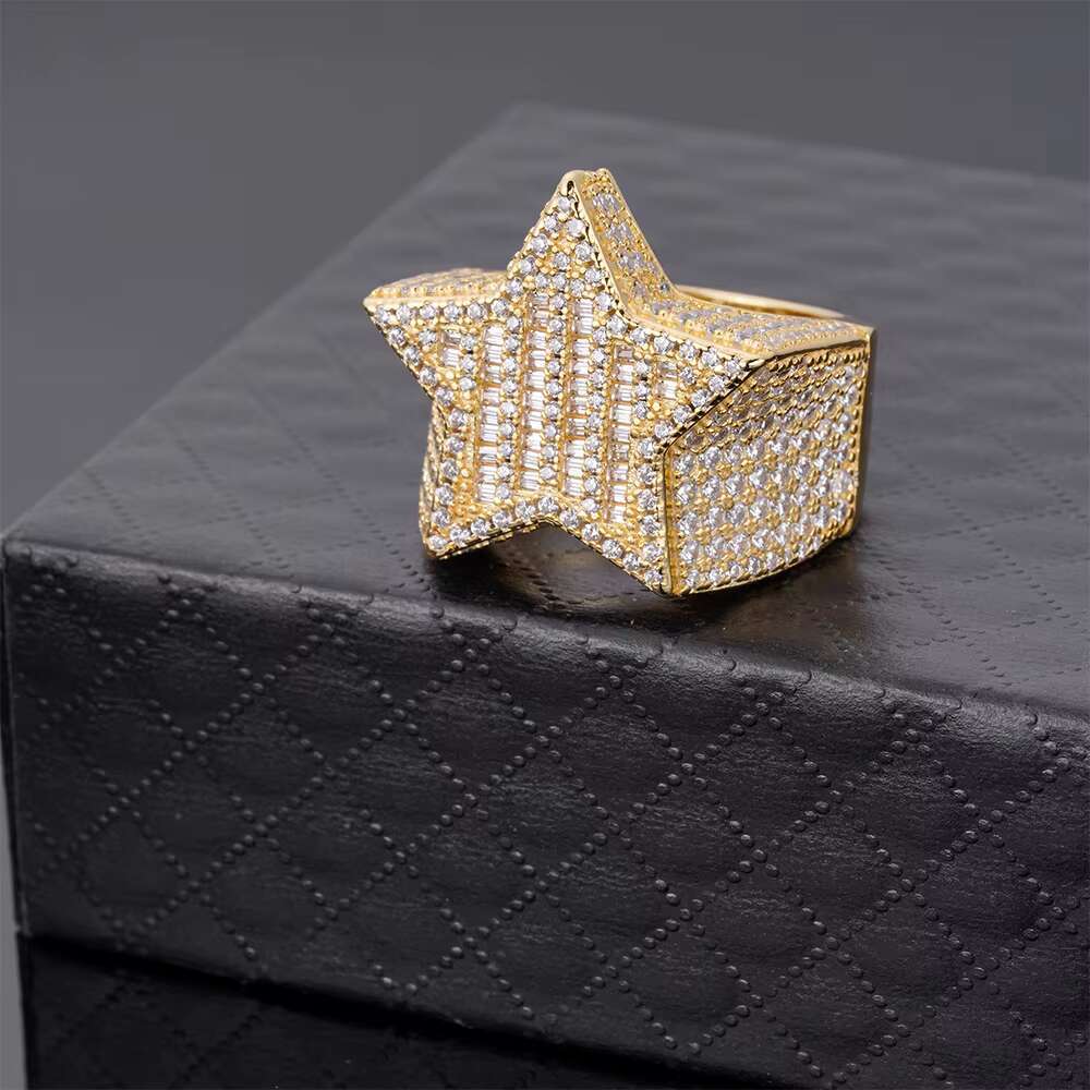 Custom Vvs Moissanite Diamond 925 Sterling Silver Ring Jewelry Hip Hop Manufacturers Mens Gold Plated Star Ring for Men