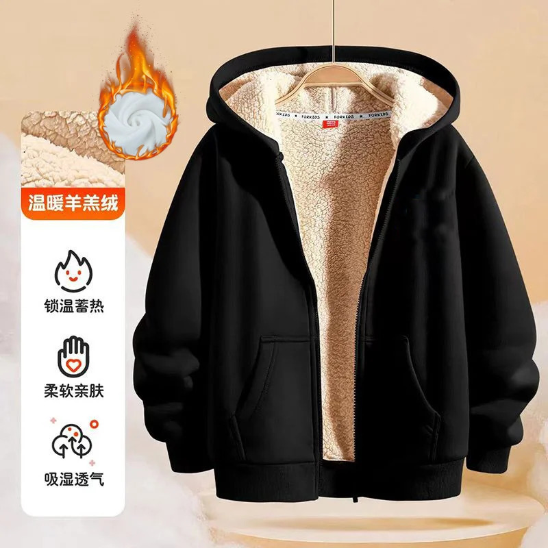 Boys Girls Casual Jackets Kids Padded Thickened Lambswool Coats Children Warm Winter Hoodies Teenager Fashion Hooded Clothing 250711