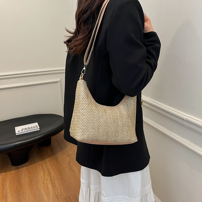 New Women's Straw Woven Dumpling Bag High-end Feel Casual Vacation Beach Underarm Bag Handmade Crossbody Bag Fashion