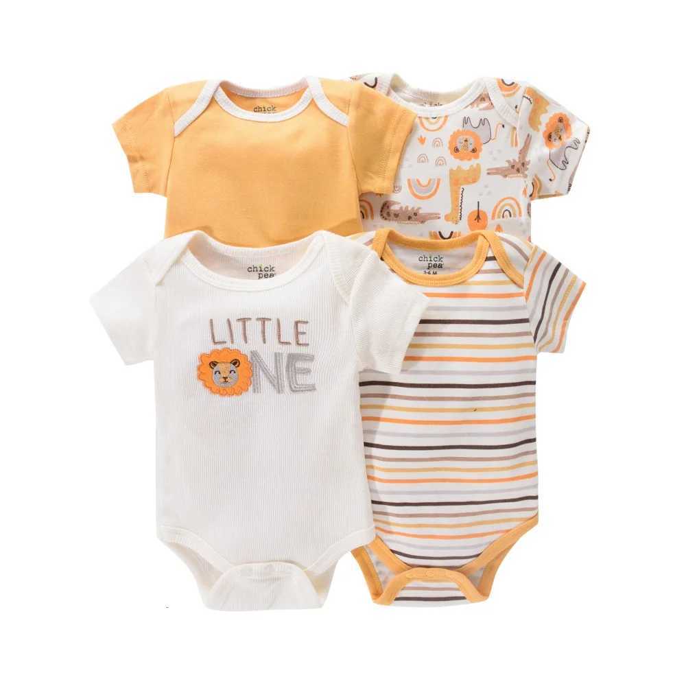 4PCS Newborn Infant Romper Short Sleeve Round Neck Animal Flowers Print Bodysuit For Baby Boys And Girls Clothes XJ250712