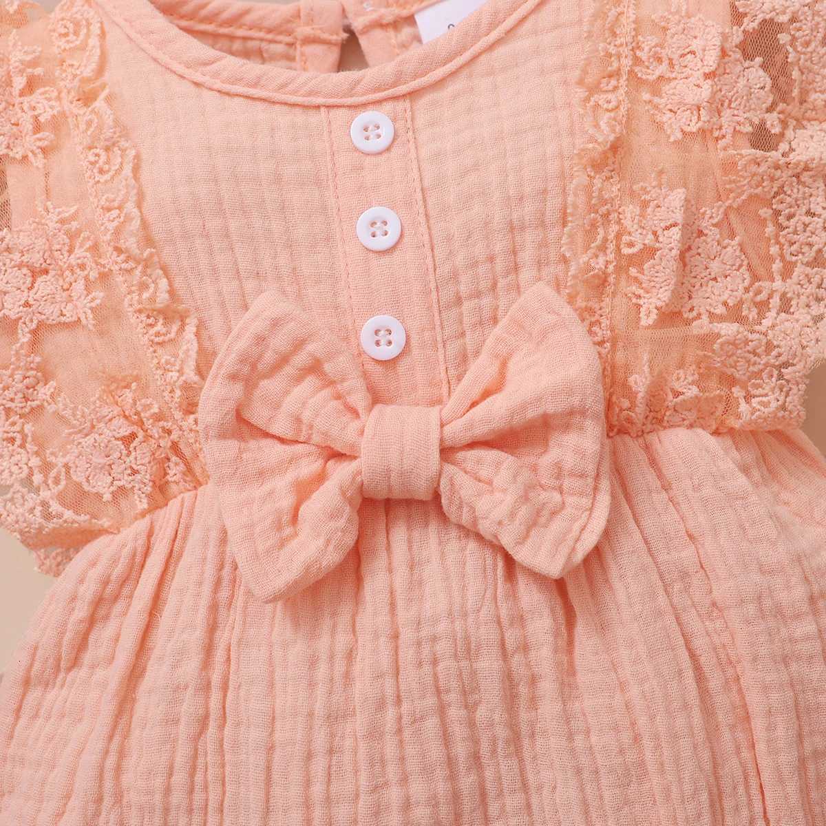 0-18 Months Newborn Baby Girl Plain Soft Bodysuit Lace Flared Sleeve Summer Romper with Headband Toddler Baby Girl Clothing XJ250712