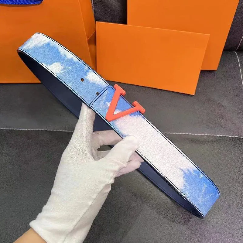 Best Belts for woman men designer Desiggrehyr3ener mens White and blue band body Fashion classic belt metal buckle width 3.8cm with orange box