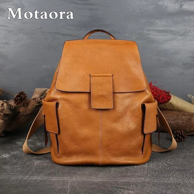 MOTAORA Genuine Leather Backpack for Women Cowhide Travel Backpack Large Capacity Anti-Theft Design Luxury Designer Ladies Bags