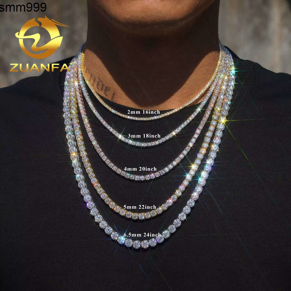Factory Price Bracelet Necklace Pass Tester Vvs Moissanite Hip Hop Jewelry Sier Lab Dia Tennis Chain