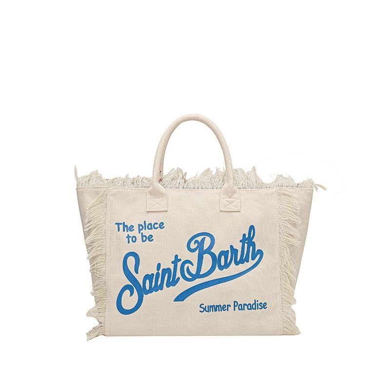 Saint Barth New Women's Large Capacity Casual Travel Striped Plaid Handmade Tassel Tote Bag