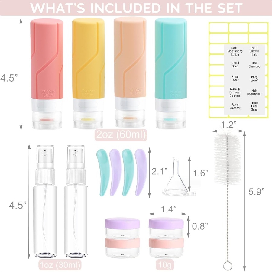 18 Pcs Travel Bottles Set for Toiletries Tsa Approved Silicone Squeezable Travel Size Containers BPA Free Leak Proof Refillable