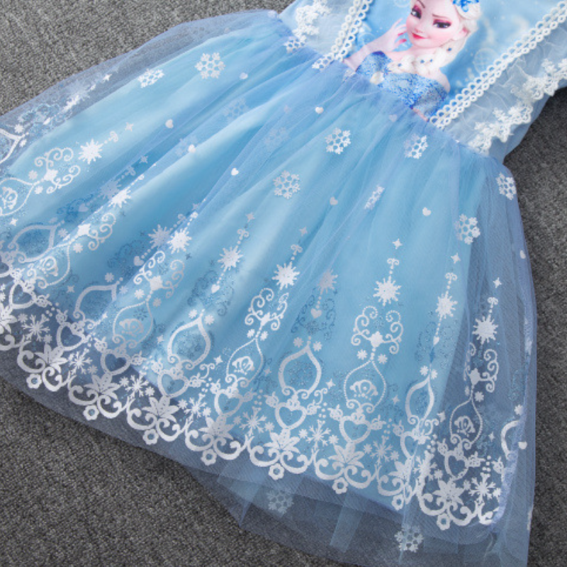 DISNEY kids designer short-sleeved dress Princess dress birthday party dress beach dress baby girls spring and summer children's clothing Elsa 