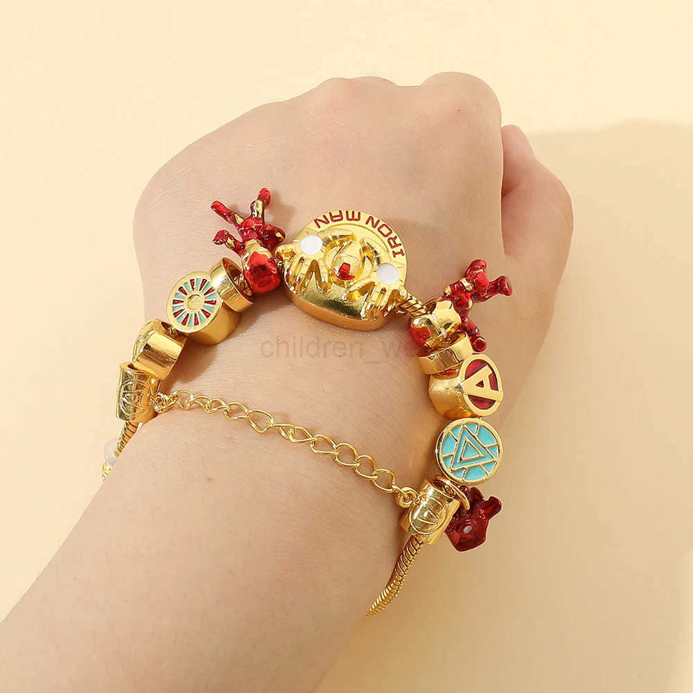 Disney Marvel Iron Man Charm Bracelet Gold Color Superhero Women DIY Bracelet Avengers Bangles Jewelry Party Gifts W20250712
