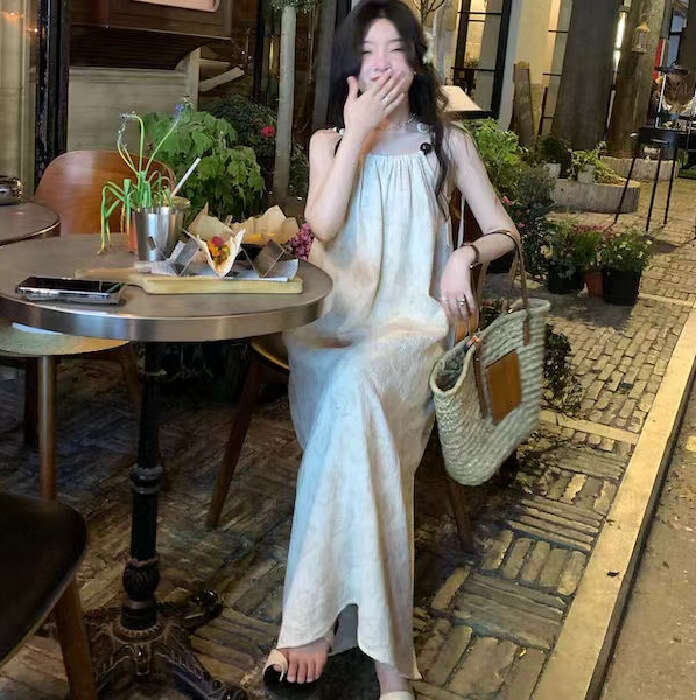 Elegant Sleeveless For Women, Age-Reducing, Petite, Summer New Style, Slimming, Beach Vacation Outfit, Strap Dress B5