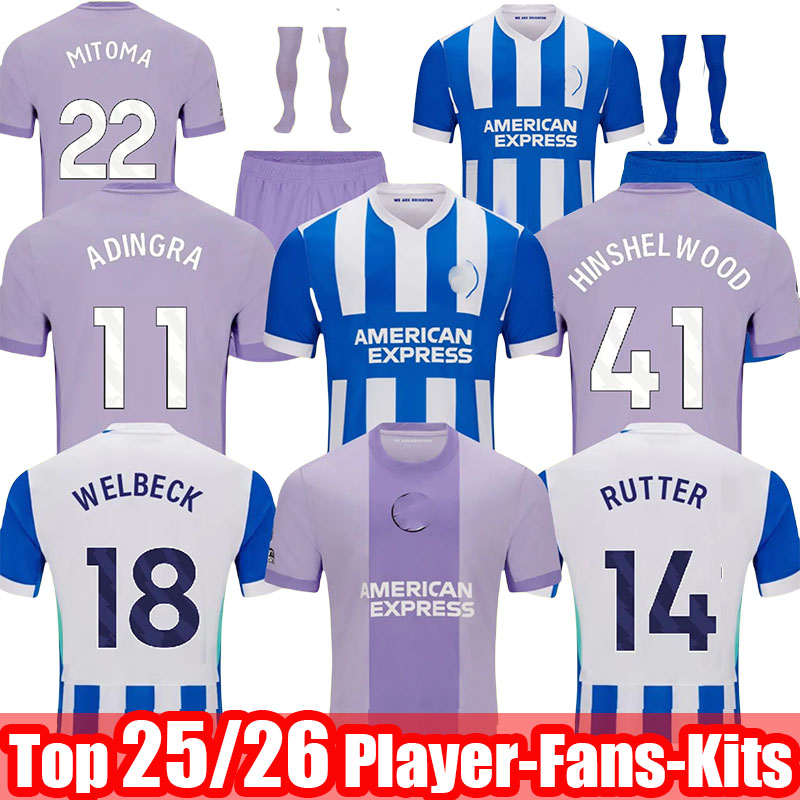2025 Brighton 25 26 SOCCER JERSEYS home away HINSHELWOOD 41 GRUDA 8 ADINGRA 11 MINTEH 17 PEDRO 9 MITOMA 22 MAN FAN KIDS JERSEY FOOTBALL SHIRTS set THIRD 3R
