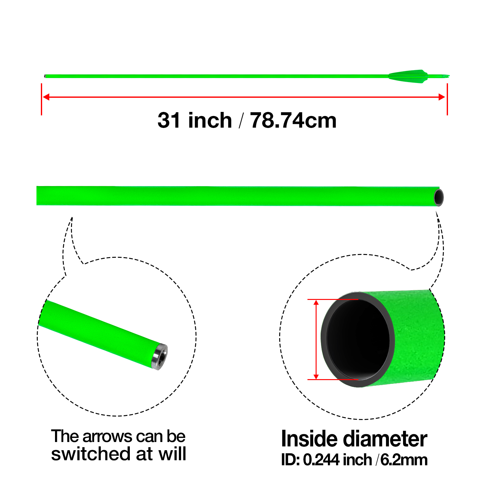 31inch Targeting Arrows Without Arrowheads Spine250-600 Carbon Fiber Archery Arrows 6.2mm Practice Arrows for Recurve Bow and Compound Bow (Pack of 12