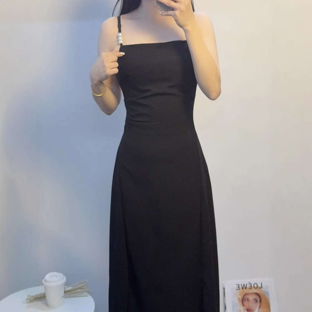 Strap For Women Summer New Waist-Cinching Slimming High-End Elegant Hepburn Style Little Black Dress B5