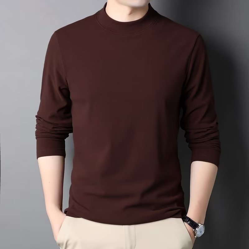 L44569 Half-high collar brushed bottoming shirt men's mid-collar long-sleeved T-shirt sweater autumn and winter double-sided velvet German velvet