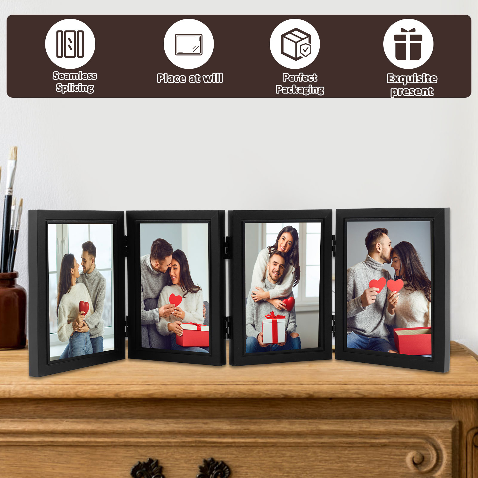 4/5 Folding Hinged Picture Home Decor Desktop Frame Family Photo Collage for Birthday Wedding Party Mothers Day Lover Gift H260306