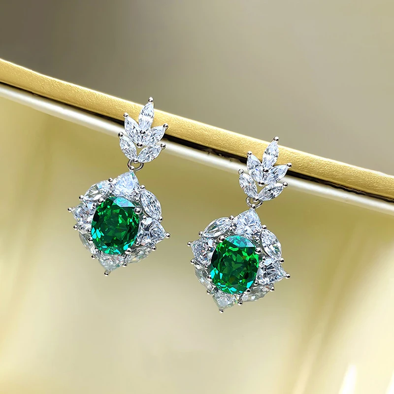 Dangle Earrings Huitan Bright Drop With Green Cubic Zirconia Charming Delicate Shiny Accessories For Women Graceful Wedding Jewelry