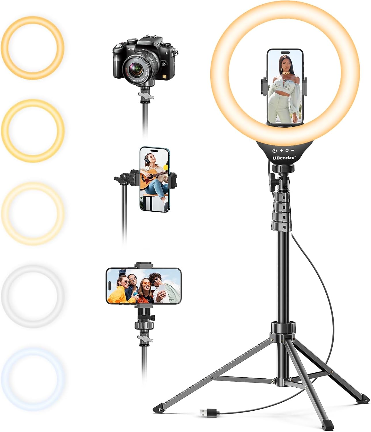 12” Ring Light with 62” Tripod, Adjustable for Phones/Cameras/Webcams