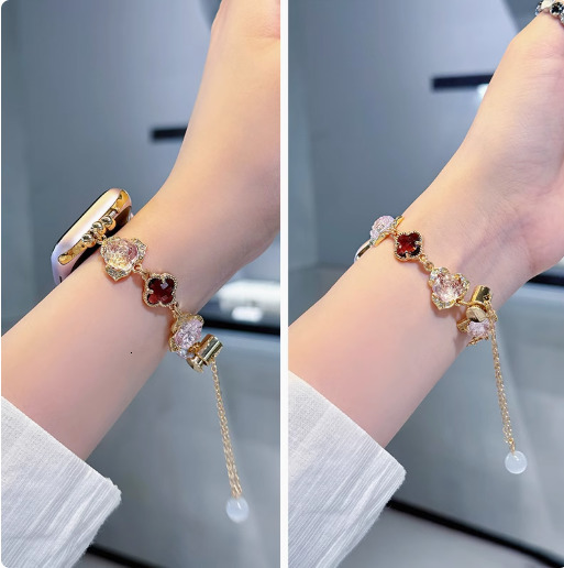 Suitable for strap watch with lucky clover flower SE bracelet type summer metal chain watch women's summer bracelet 250712