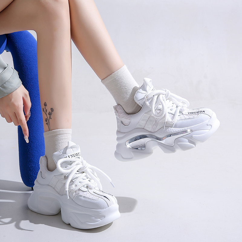 10CM New 2025 Spring Women Chunky Sneakers Heels Lace-up High Platform Casual Shoes Woman Fashionable anti slip sports shoes Leather Outdoor running s