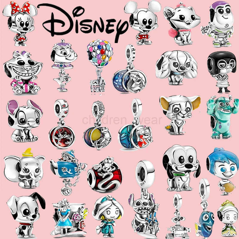 Disney 2023 New Disney Mickey Love Pendant Charms For Women Bead Charm Bracelet DIY Jewelry W20250712