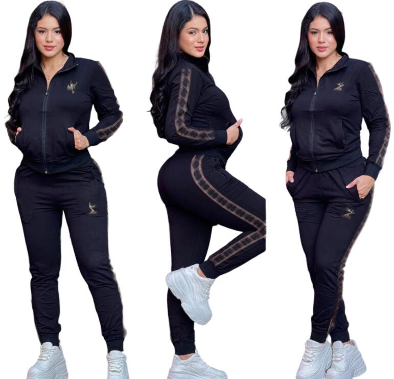 Trendy womens two-piece set 2025 autumn new fashion embroidered zipper long sleeved pants casual luxury womens set