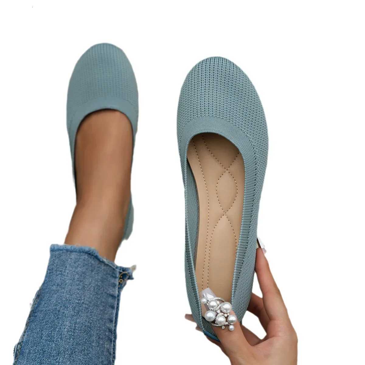 Elastic Knitting Flats Slip Shoes for Women Summer Breathable Soft Loafers Woman Lightweight Casual Shoes MomXJ250712