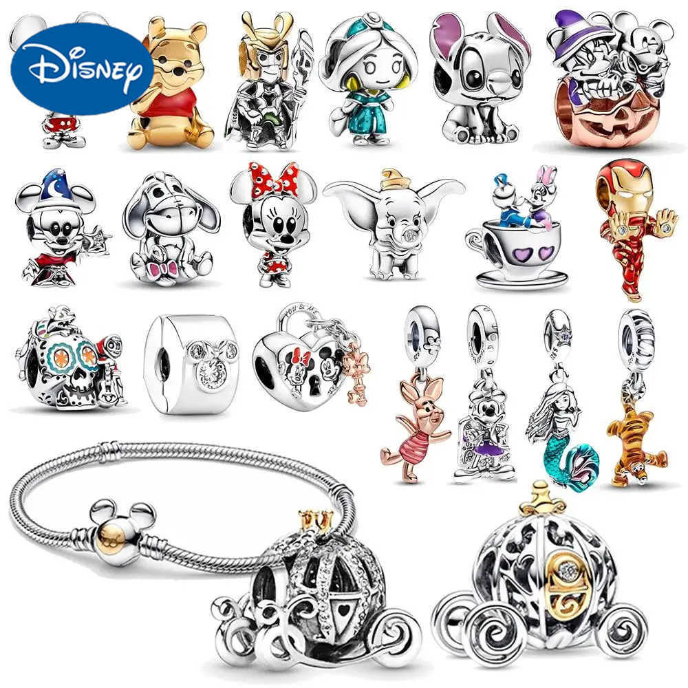 Disney 100th Princess Pumpkin Cart Mickey Minnie Dumbo Charm Stitch Beads Fit Original Brand Bracelets DIY Jewelry Gifts Toy W20250712