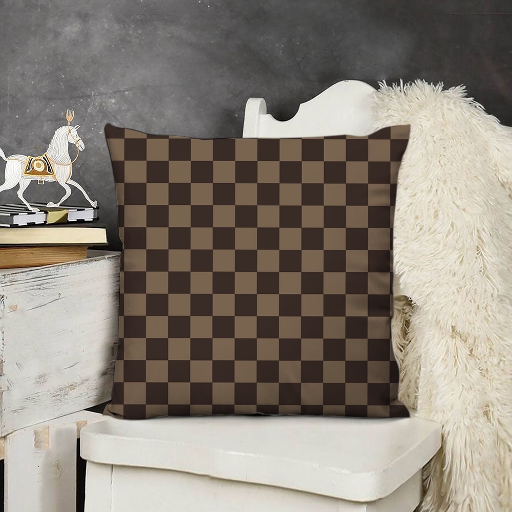 Lanjia Ddmythur Plush Pillowcase Pillow Cover With Brown Checkered Pattern Ef D