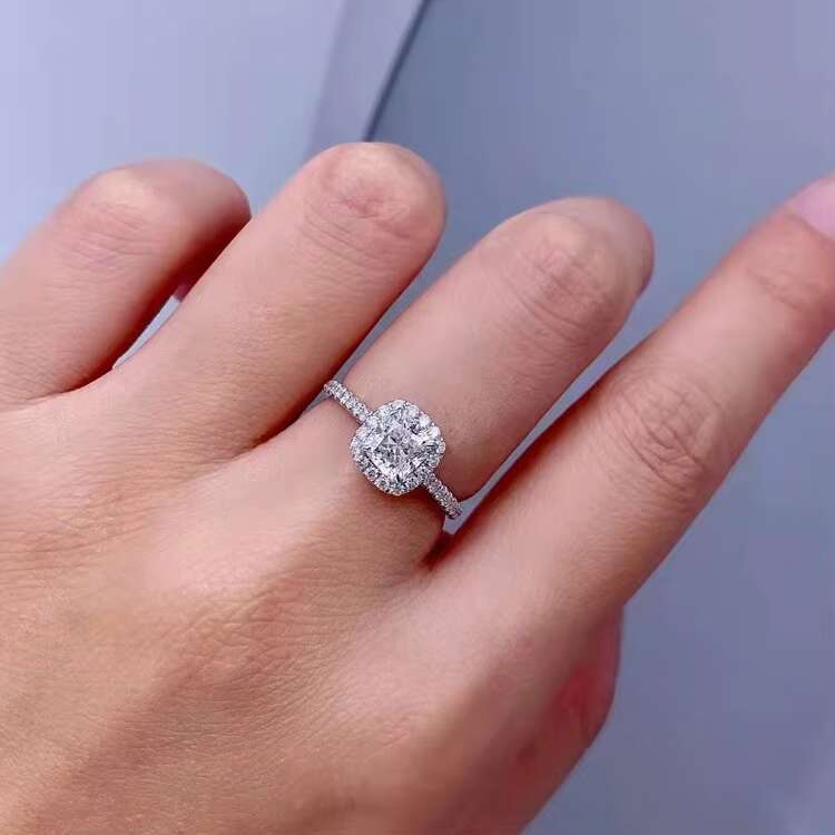 Fine Jewelry Solid 14K White Gold 1.0CT Cushion Moissanite Diamond with Halo Women Engagement Wedding Rings