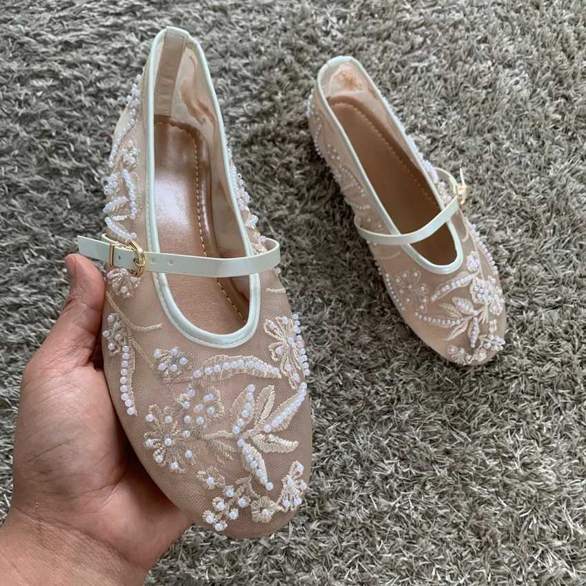 Mesh Embroidery String Bead Design Women Ballet Flats Fi Buckle Breathable Mary Jane Shoe Comfort Low Heel Soft Flat SandalXJ250712