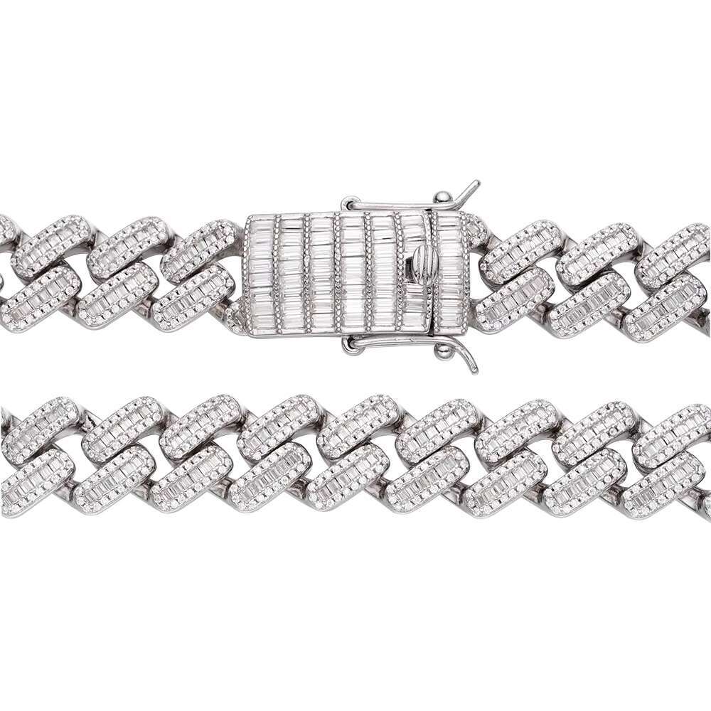 Hip Hop Iced Out 925 Sterling Silver Moissanite Cuban Chain baguette Cubic Zirconia 14k Gold Plated Cuban Link Chain for Men