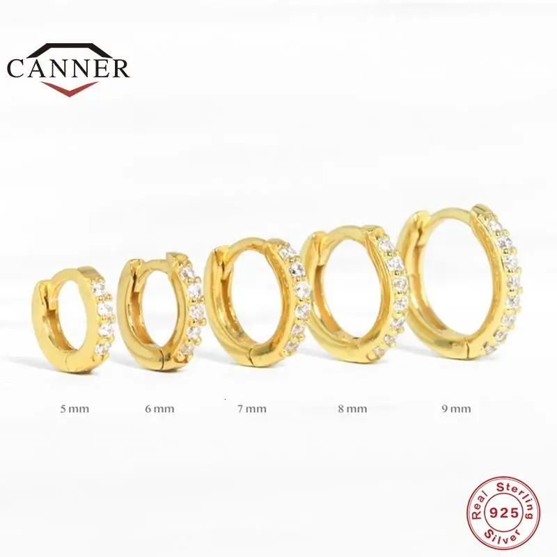 CANNER Real 925 Sterling Silver Ear Hoop Piercing Earrings for Women 6mm 7mm 8mm 9mm Geometric Round Huggie Earings Fine Jewelry 250708