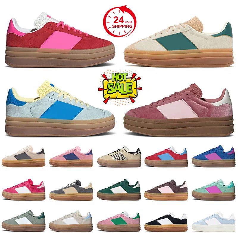 Bold Platform Designer Casual Shoes Leopard Cream Collegiate Green Pink Gum White Black Women Sports Trainers Fashion Suede Leather Plate-forme Sneakers