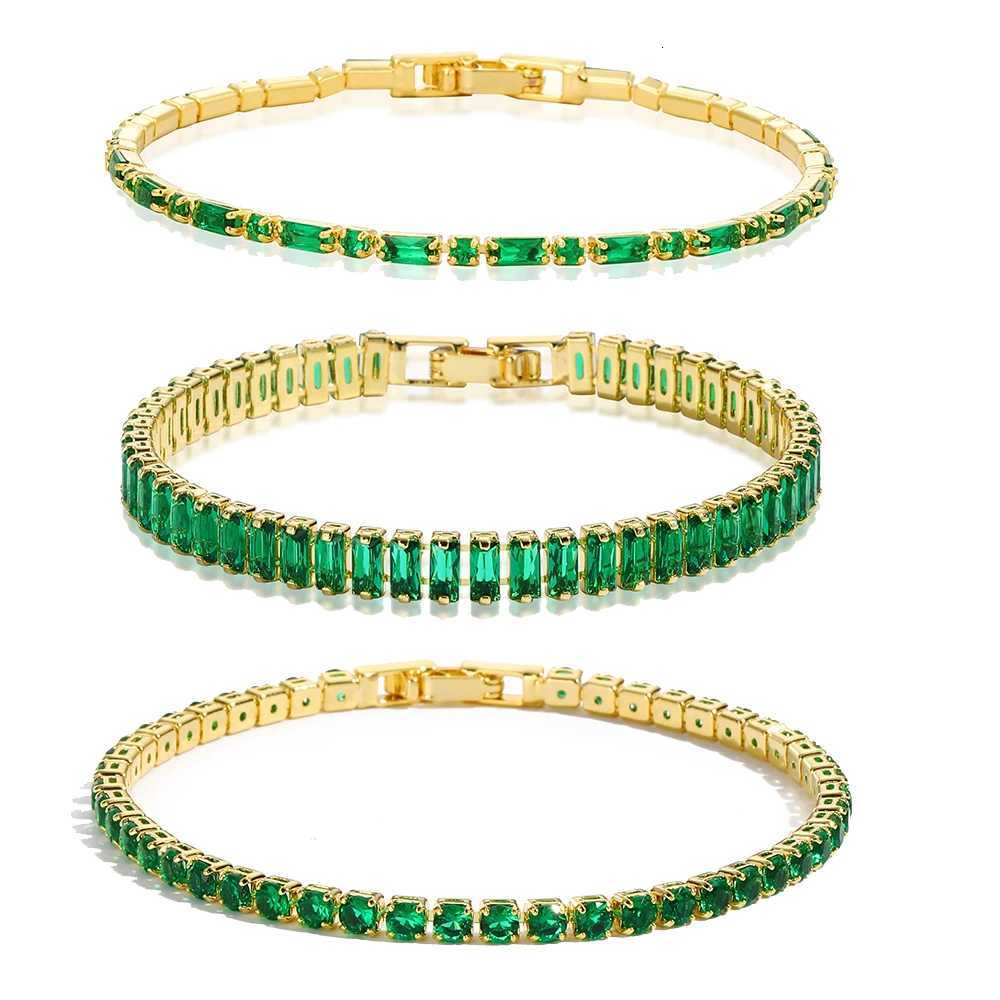 New Trendy Emerald Cubic Zirconia Jewelry 18K Gold Plated Charm Green CZ Crystal Tennis Female s Bangles for Women Gift Z250711