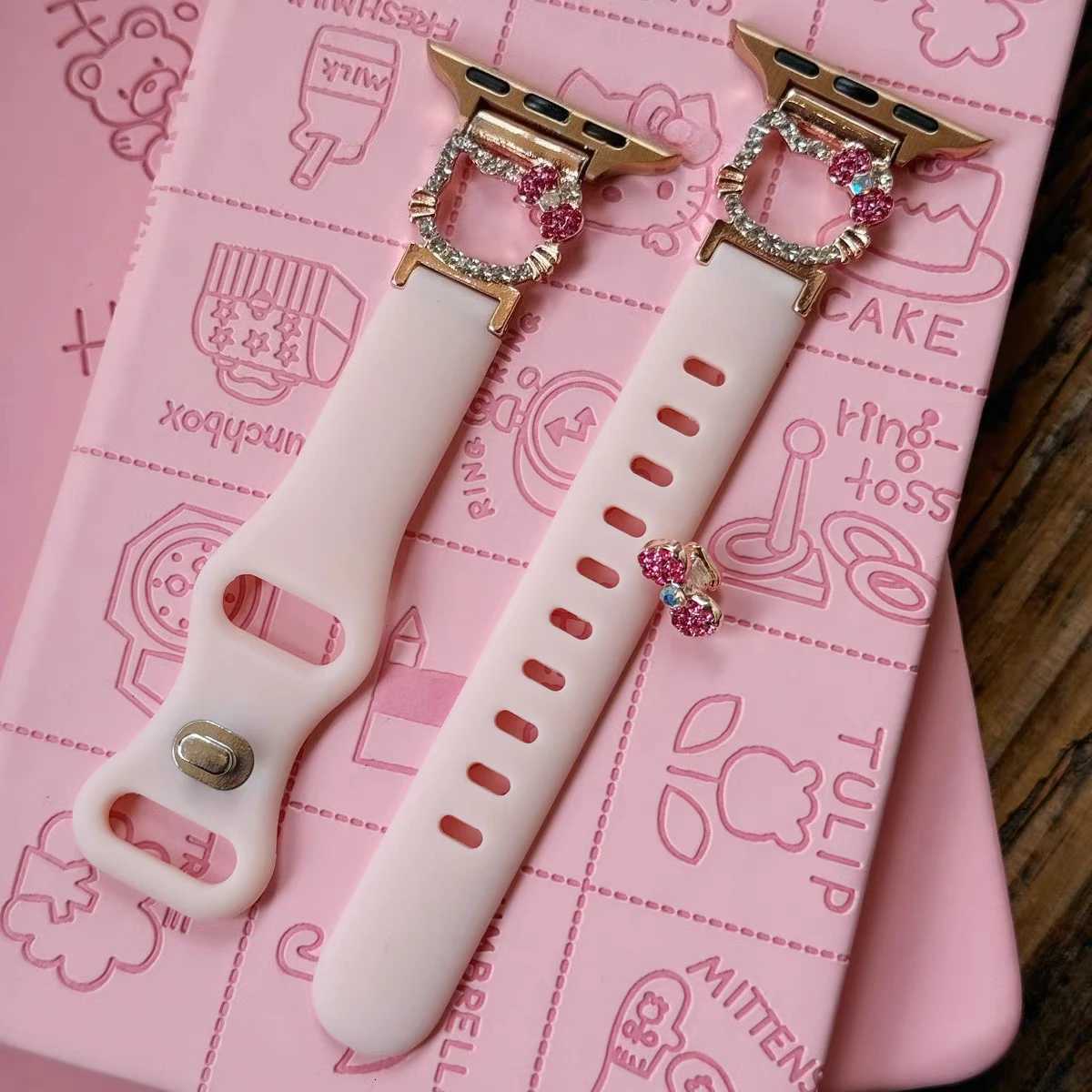 Korean Cute Cat Sile Str For ple Band 49 41 44 45 42 46 Wen Wrist Bracelet For i 9 8 7 10 SE ly Kitten watchband Y250712