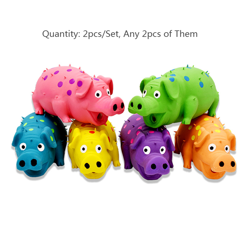 Latex Thorns Pig Dog Toy Bite Resistant for Cleaning Teeth Spots Wholesale Assorted Colors Screaming Pig Design for Chewing Pet Toy 2pcs/Pack