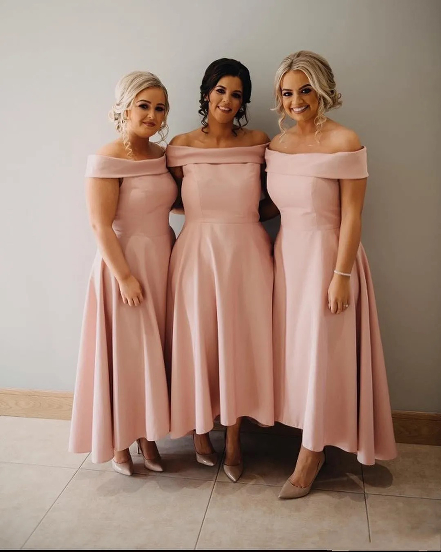 Cheap Simple Sexy Blush Pink A Line Bridesmaid Dresses Off Shoulder Hi-lo Plus Size Maid of Honor Gowns robes de demoiselle d'honneur