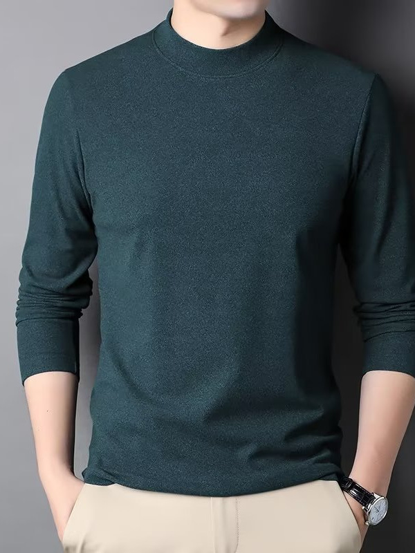 L44569 Half-high collar brushed bottoming shirt men's mid-collar long-sleeved T-shirt sweater autumn and winter double-sided velvet German velvet